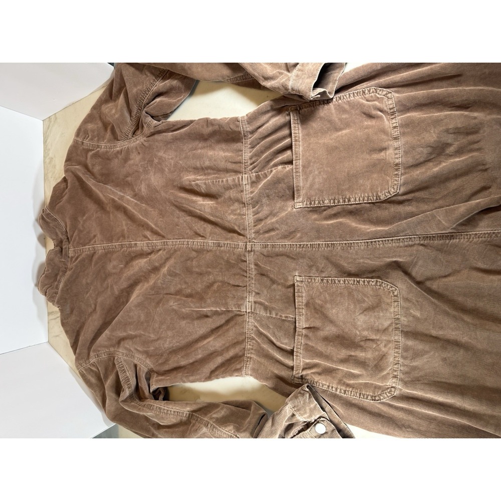 Free People Brown Corduroy Jumpsuit XL Zip Front Utility One Piece Fitted - Picture 11 of 16